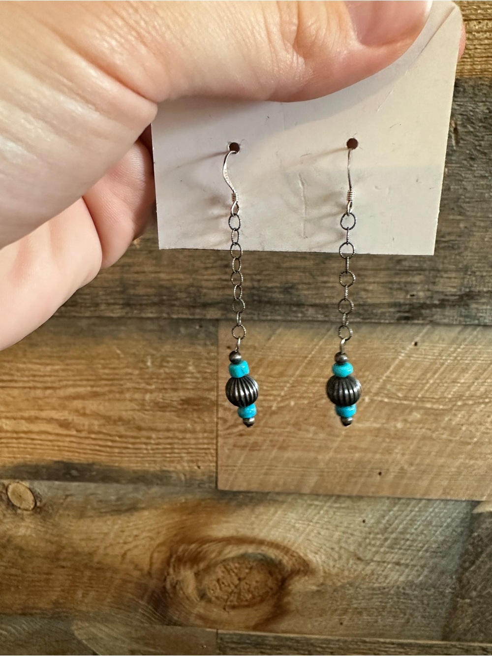 Sterling silver Turquoise Bead Drop Chain Earrings - Women Jewelry